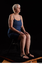 Whole Body Woman White Shoes Jeans Dress Chubby Sitting Studio photo references